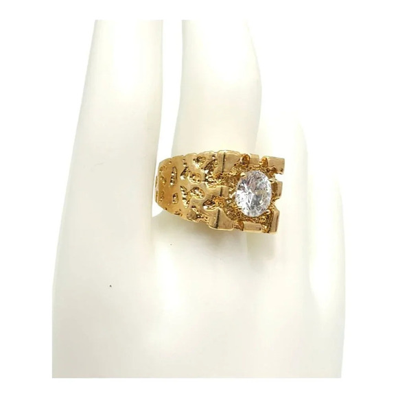 Faceted Cubic Zirconia Ring Textured Gold Tone Overlay Size 9 Vintage - Picture 5 of 5